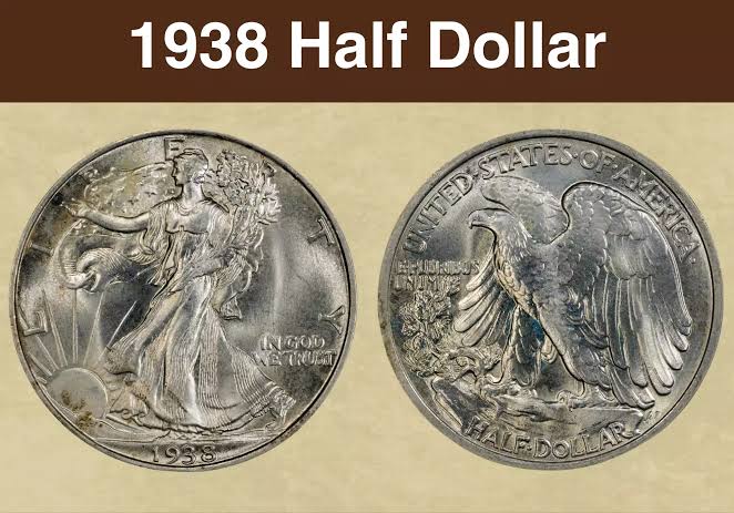 1938 Walking Liberty Half Dollar obverse and reverse showing Liberty striding toward sunrise and the American eagle